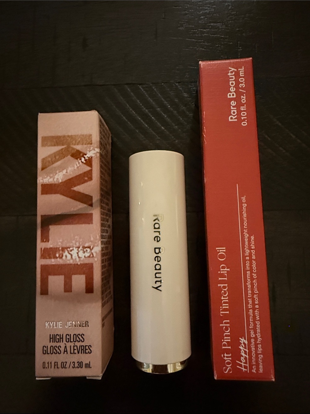 Lip bundle: Rare Beauty lip oil and lipstick, Kylie gloss